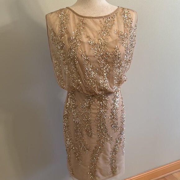 Aidan Mattox Sequined Gold and Champagne Dress Size 4 - Picture 6 of 11